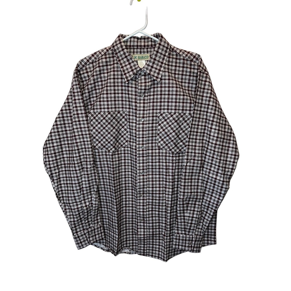Haband Men’s Medium Large Pearl snap Long Sleeve Cream Burgundy Poly Blend